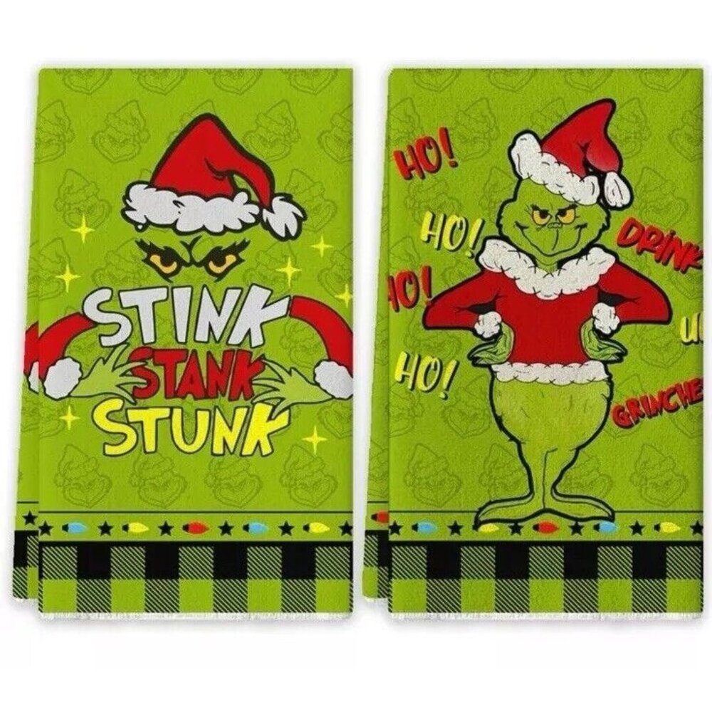 The Grinch Kitchen Dish Towels - Set of 2 Microfiber Christmas Festive Decor New